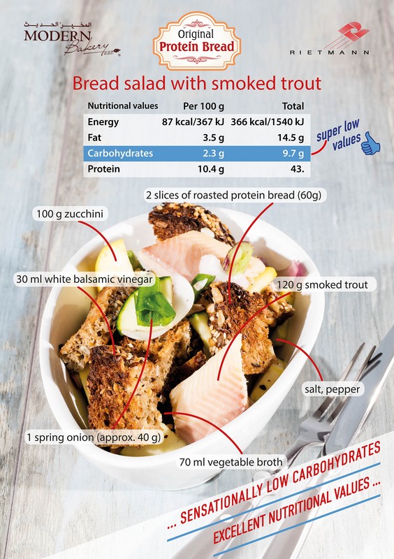 Protein Bread Salad with smoked Trout